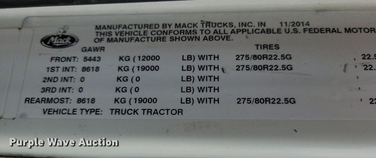 image for item IQ9940 2015 Mack CXU613  semi truck