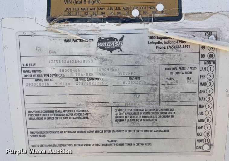 image for item LS9308 1999 Wabash DVCVHPC  dry van trailer