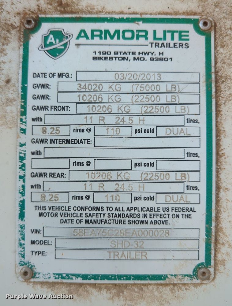 image for item LY9359 2014 Armor Lite SHD-32  end dump trailer