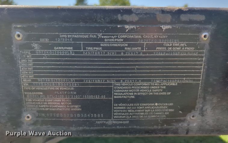 image for item LY9431 2011 Transcraft DTL-2100 drop deck equipment trailer