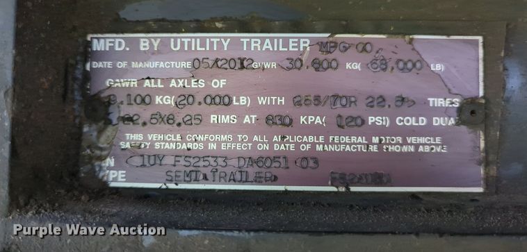 image for item LY9432 2013 Utility FS2C drop deck equipment trailer