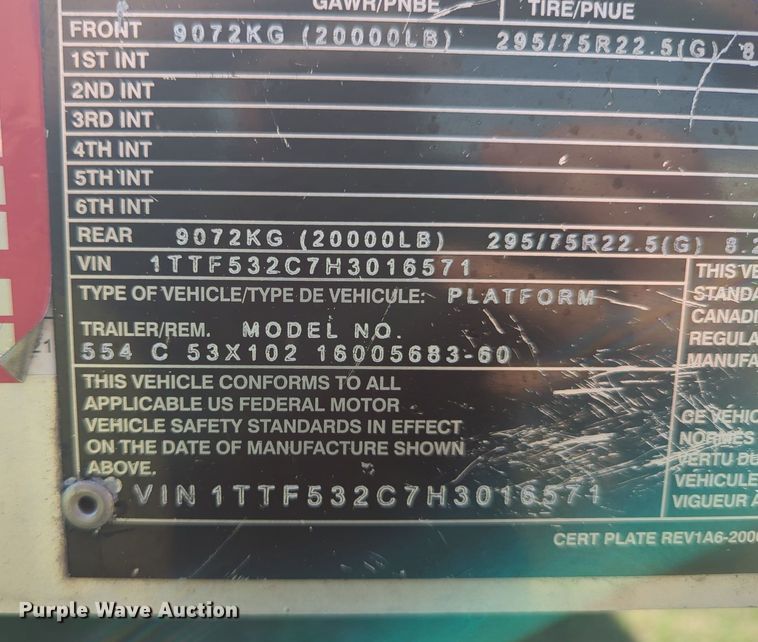 image for item LY9433 2017 Transcraft 554C flatbed trailer