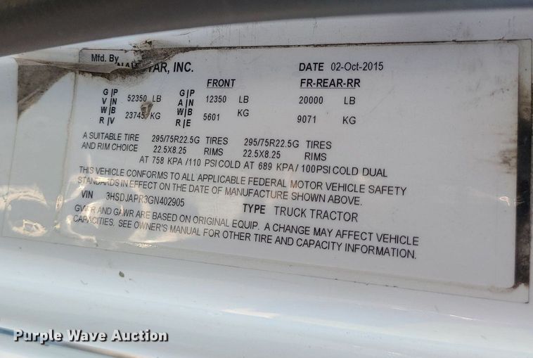 image for item MJ9327 2016 International ProStar+ 122  semi truck