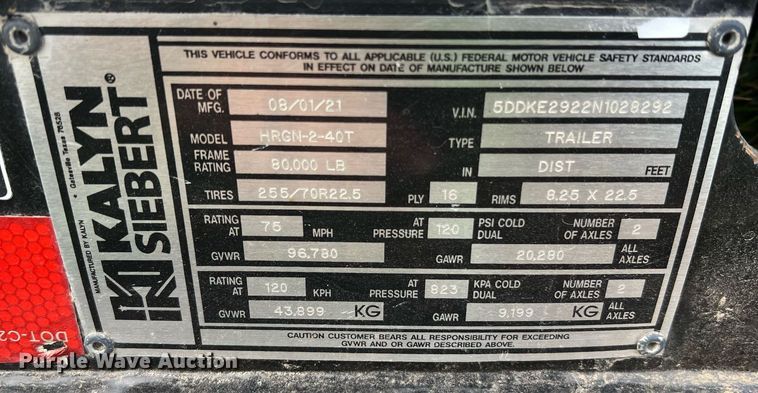 image for item NA9170 2021 Kalyn Siebert HRGN-2-40T  lowboy equipment trailer