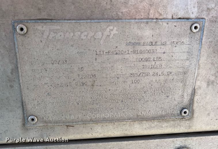 image for item NA9191 1993 Transcraft Eagle W2 45X96  flatbed trailer