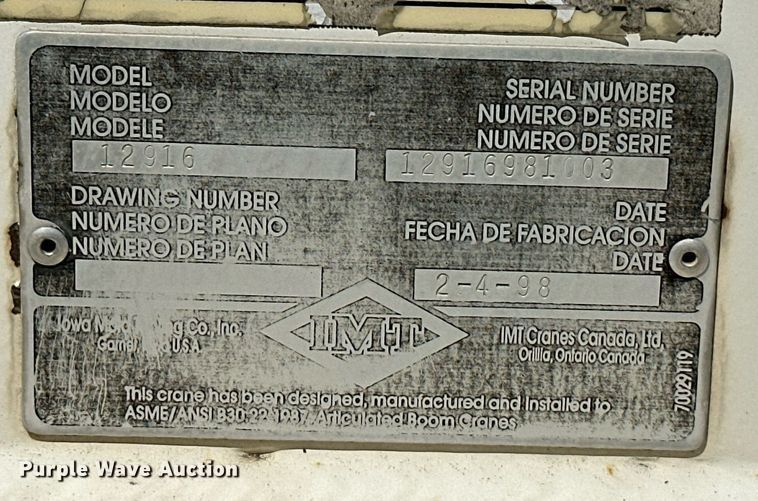 image for item NX9715 1998 Ford F8000  crane truck