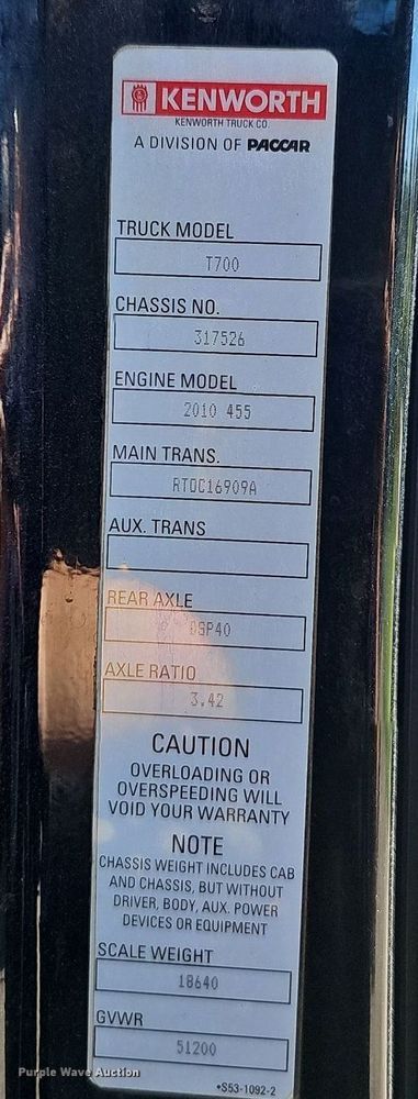 image for item OG9448 2012 Kenworth T700  semi truck