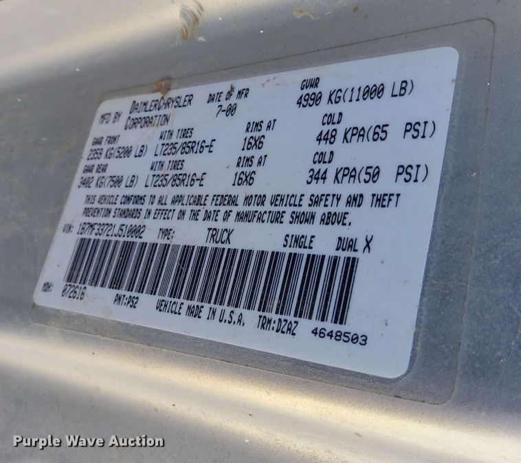 image for item DK8806 2001 Dodge Ram 3500  Quad Cab flatbed pickup truck