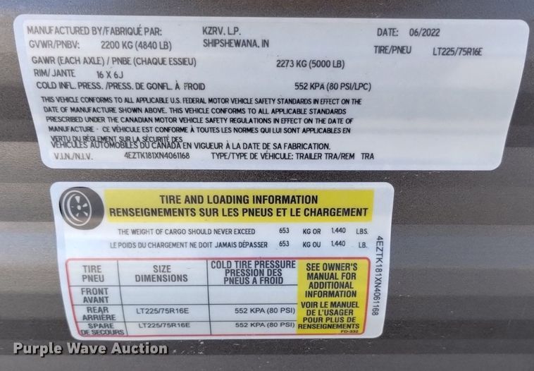 image for item DK8822 2022 KZ Sportsman Classic toy hauler camper