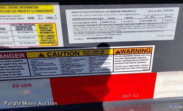 image for item DK8828 2022 Norstar Ironbull equipment trailer