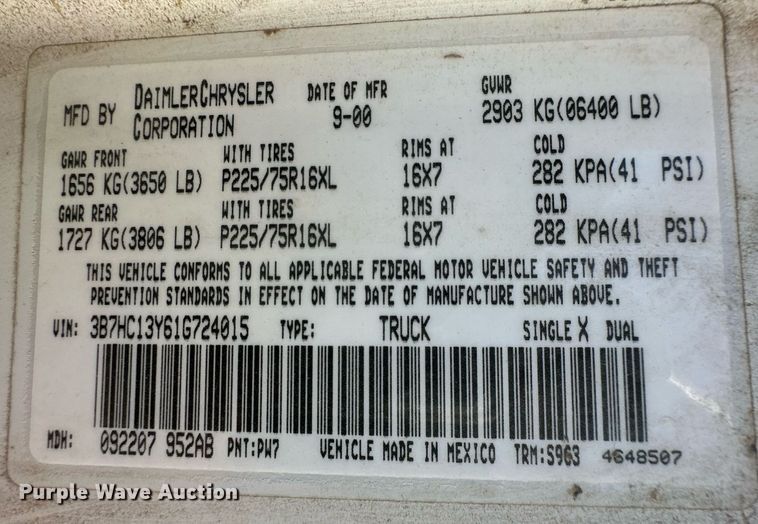 image for item DM2624 2001 Dodge Ram 1500