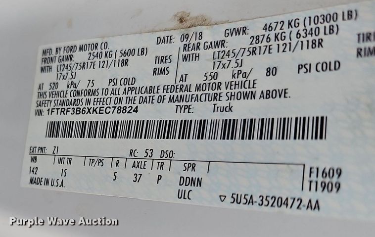 image for item DN8748 2019 Ford F350 Super Duty XL  pickup truck