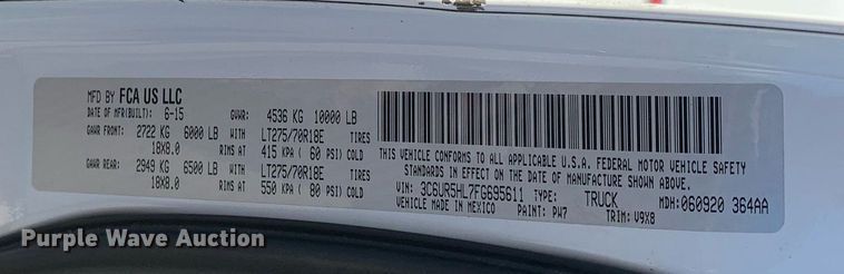 image for item DP8668 2015 Dodge Ram 2500HD  Crew Cab pickup truck