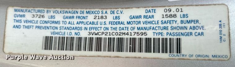 image for item DQ0950 2002 Volkswagen New Beetle