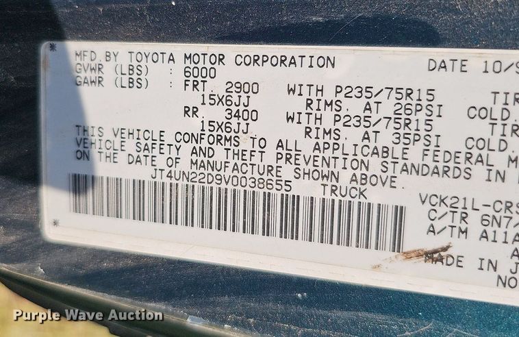 image for item DQ1154 1997 Toyota T100  XtraCab pickup truck