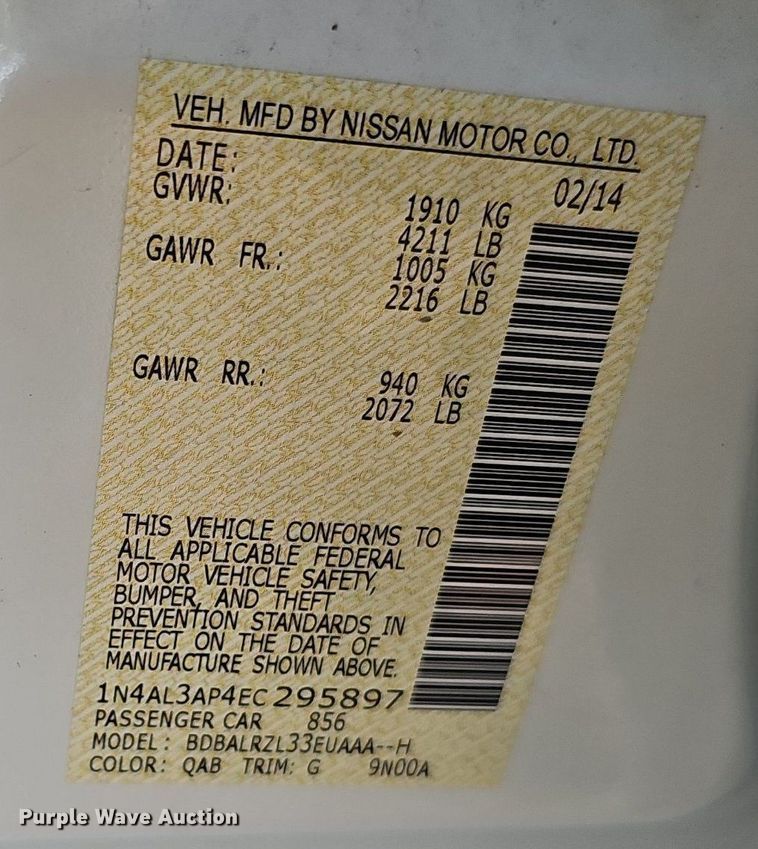 image for item DQ1156 2014 Nissan Altima S