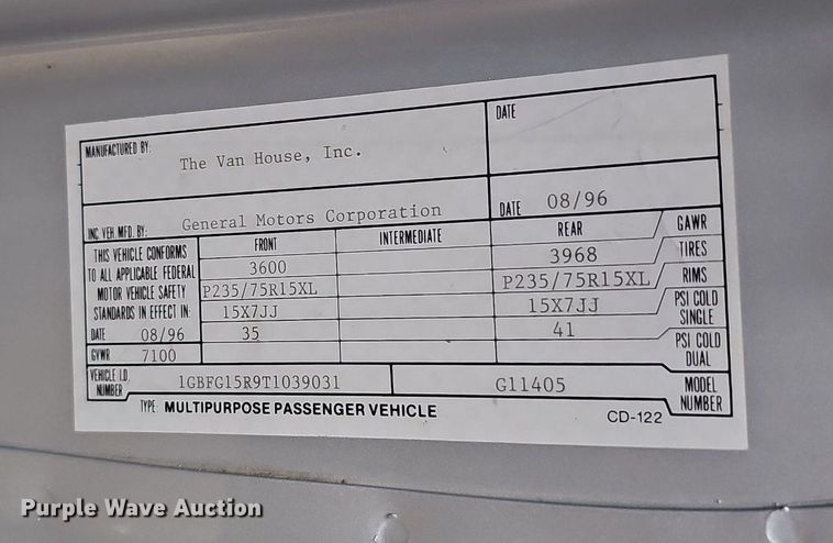 image for item DQ1157 1996 Chevrolet 1500 Mystic Edition  van