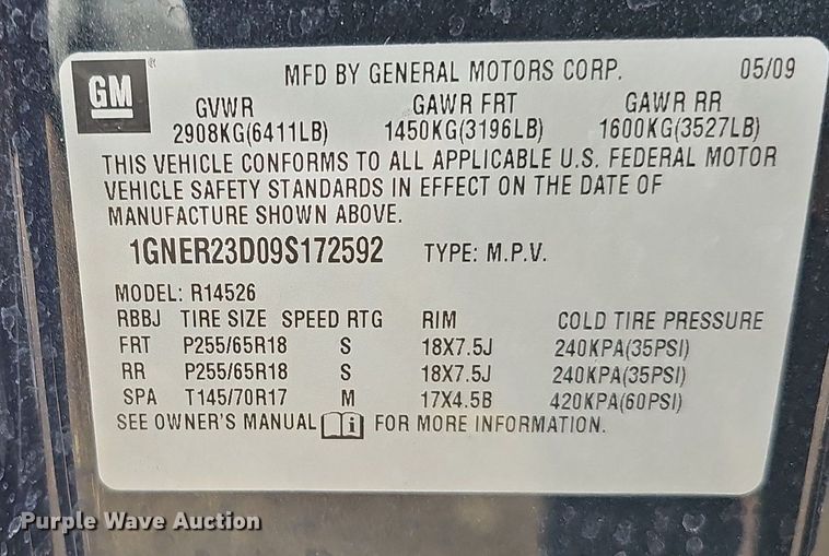 image for item DQ1193 2009 Chevrolet Traverse LT  SUV