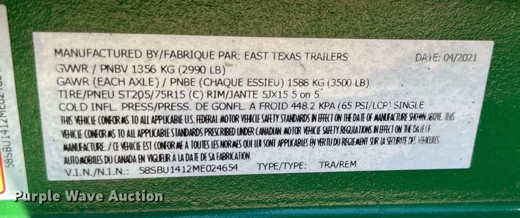 image for item DQ1437 2021 East Texas Trailers  utility trailer