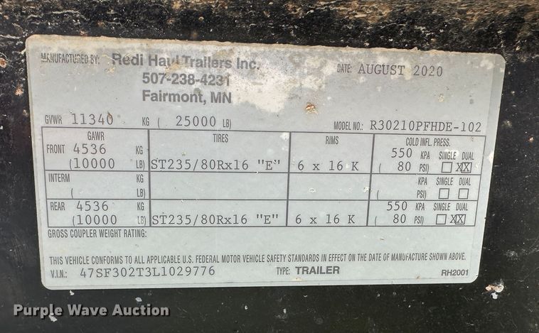 image for item DS2146 2020 Redi Haul  equipment trailer