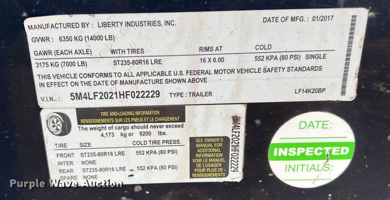 image for item DS2401 2017 Liberty Industries  equipment trailer