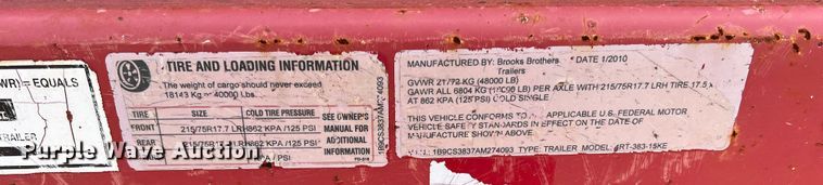 image for item DS2405 2010 Brooks Brothers 4RT-383-15KE  reel trailer