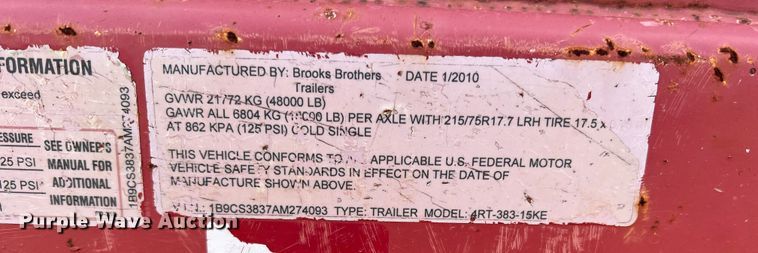image for item DS2405 2010 Brooks Brothers 4RT-383-15KE  reel trailer