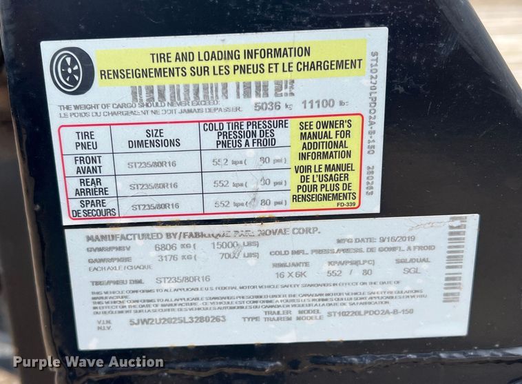 image for item DS2418 2020 Sure-Trac  equipment trailer