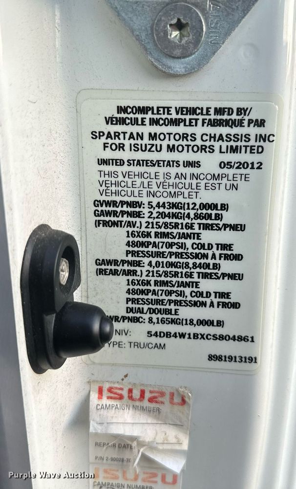 image for item DV1030 2012 Isuzu L96  sprayer truck