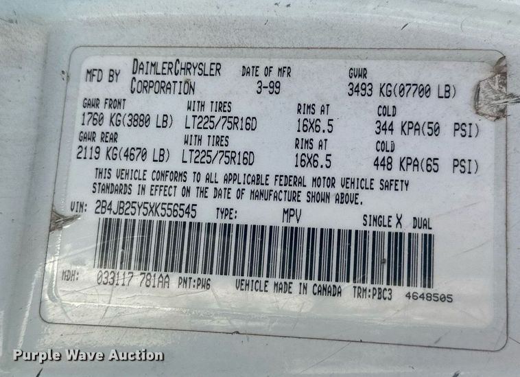 image for item DW2750 1999 Dodge Ram 2500  handicap accessible van