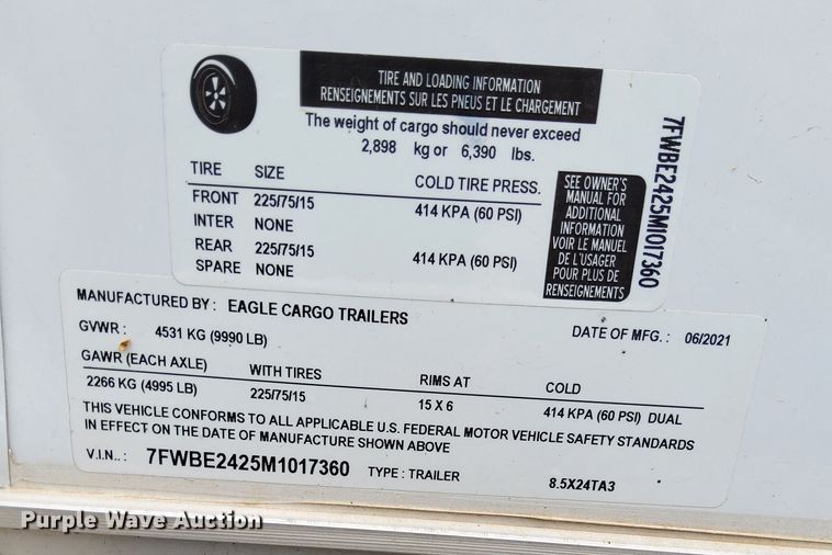 image for item IQ9946 2021 Eagle Cargo 7FW  enclosed cargo trailer