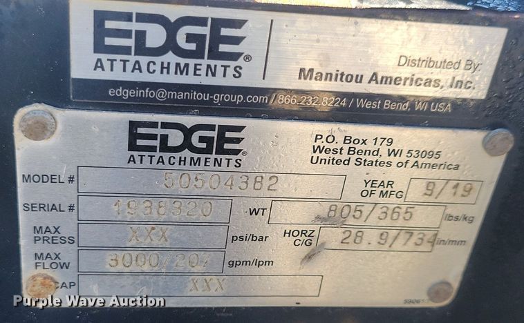 image for item IQ9969 2019 Edge 50504382  skid steer broom