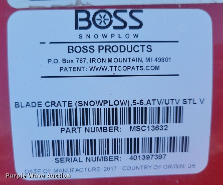 image for item IQ9970 2017 Boss XT  skid steer snow plow