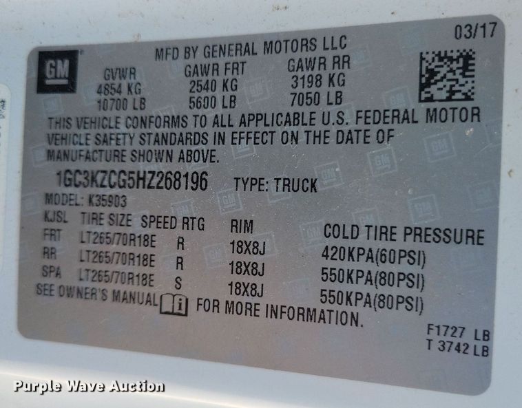 image for item IQ9973 2017 Chevrolet Silverado 3500HD  pickup truck