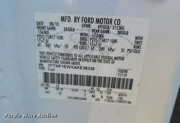 image for item JE9496 2010 Ford F150  pickup truck