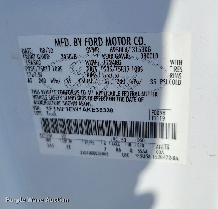 image for item JE9497 2010 Ford F150  pickup truck