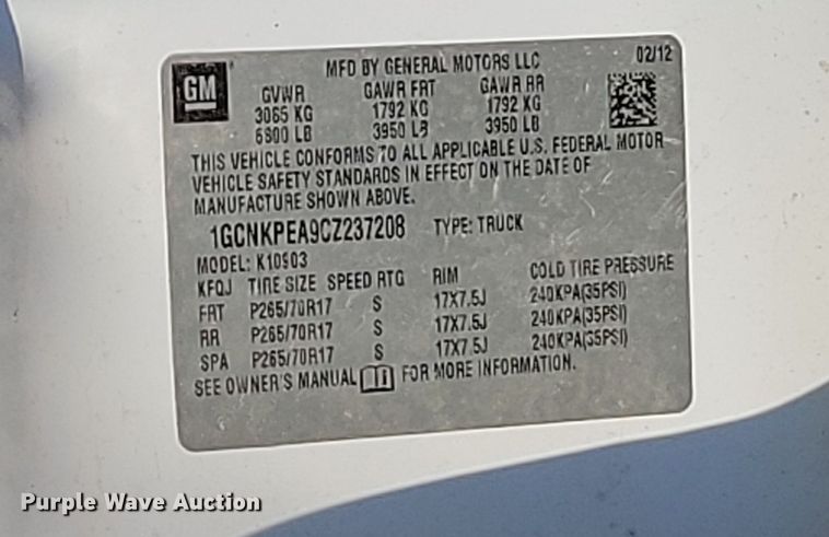 image for item JE9498 2012 Chevrolet Silverado 1500  pickup truck