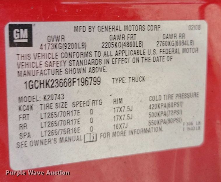 image for item JE9499 2008 Chevrolet Silverado 2500 Z71  Crew Cab pickup truck