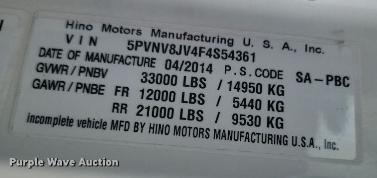 image for item JE9524 2015 Hino 338  box truck