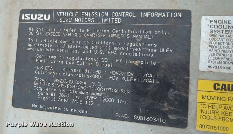 image for item KB9402 2011 Isuzu NPR  box truck