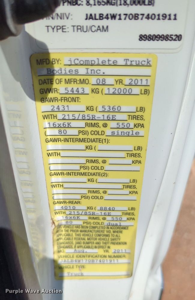 image for item KB9402 2011 Isuzu NPR  box truck