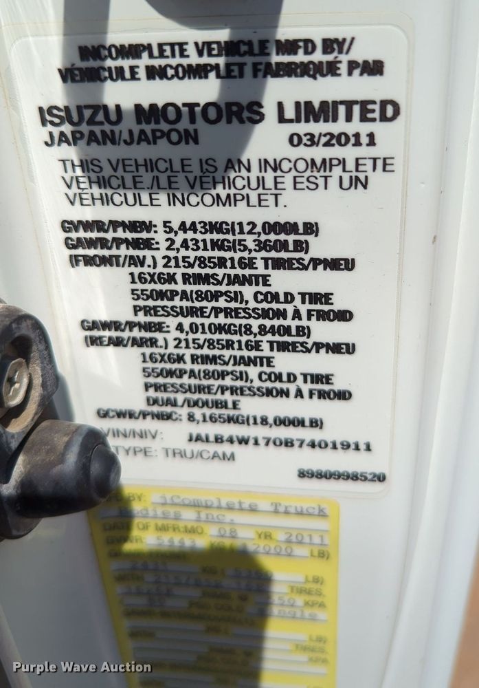 image for item KB9402 2011 Isuzu NPR  box truck