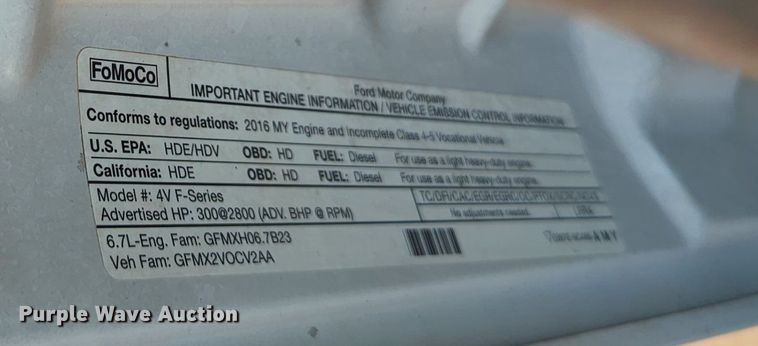 image for item KB9404 2016 Ford F550  truck cab and chassis