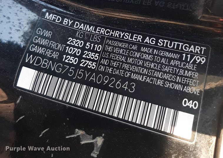 image for item KD9227 2000 Mercedes Benz S500