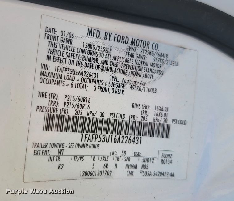 image for item KS9178 2006 Ford Taurus SE