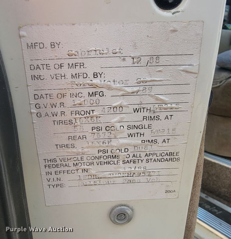 image for item KS9181 1989 Ford E350 Cabriolet  van