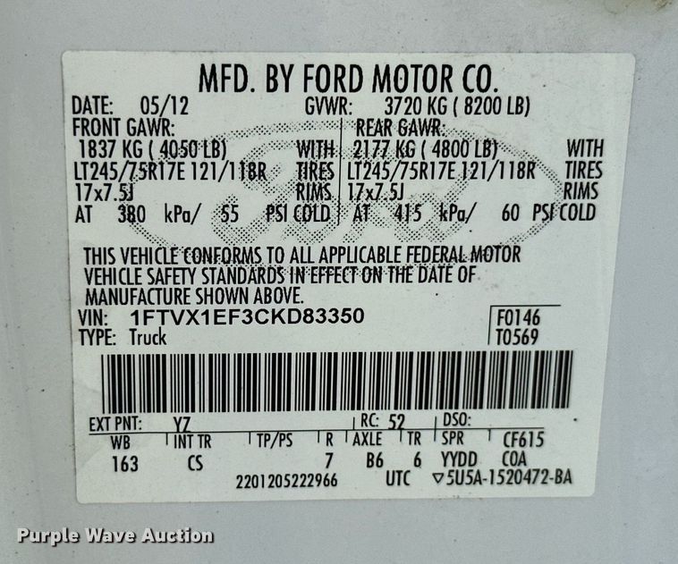 image for item KT9345 2012 Ford F150  SuperCab pickup truck