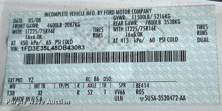 image for item KT9348 2008 Ford E350 Super Duty  shuttle bus