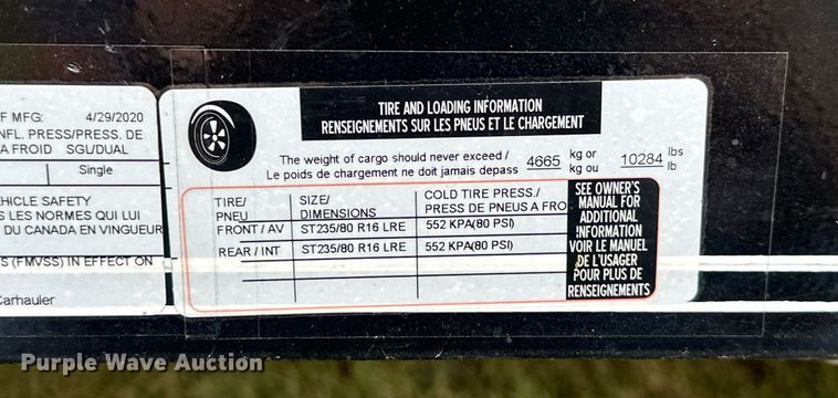 image for item KT9351 2020 Load Trail  equipment trailer