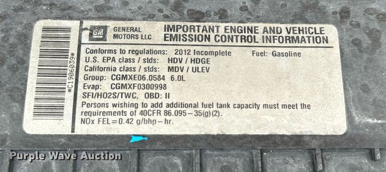 image for item KW9178 2012 GMC Savana  box truck